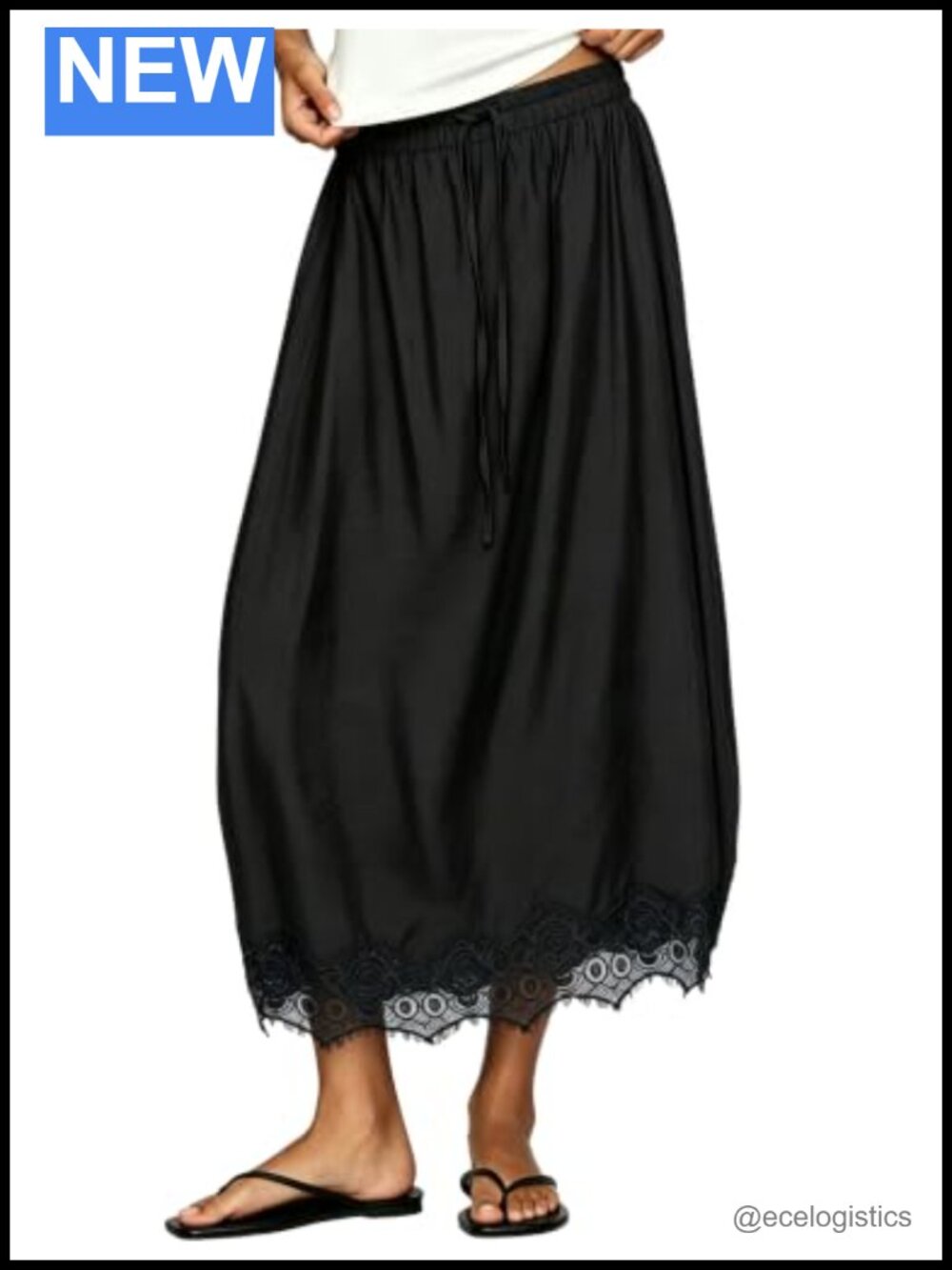 Women's A-Line Maxi Skirt Lace Hem High Waist Drawstring